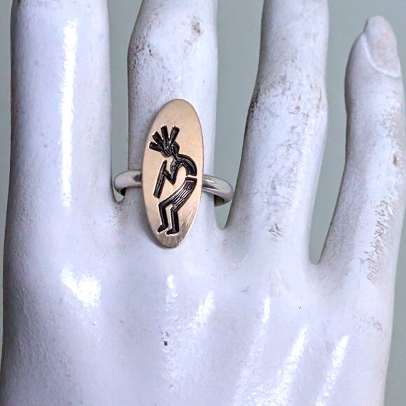Vintage Sterling Silver 925 14K Yellow Gold Native American Hopi KOKOPELLI Ring